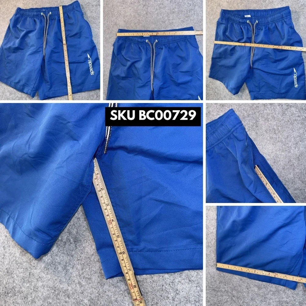 Speedo Swim Trunks Medium Blue Solid Mesh Lined Polyester